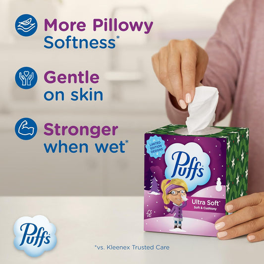Puffs Ultra Soft Facial Tissues, 4 Mega Cube Box, 72 Facial Tissues Per Box