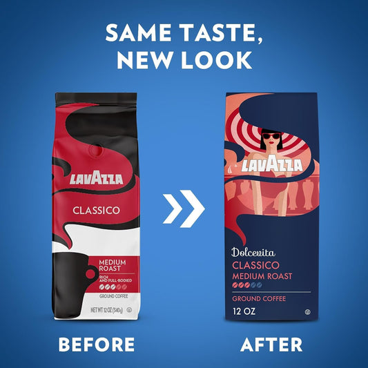 Lavazza Dolcevita Classico Ground Coffee 12oz Bag, Medium Roast, Rich and Full-bodied, Intensity 3/5, Arabica and Robusta, Ideal for Drip Brewers (Pack of 1) - Package May Vary