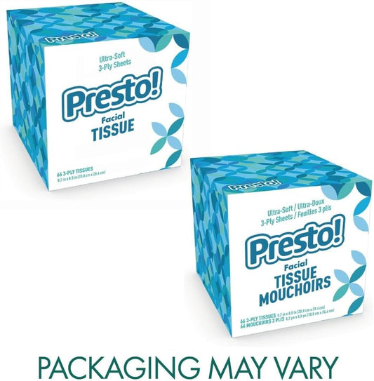Presto! Facial Tissues, 3-Ply, Ultra-Soft | Premium | 264 Count | 8 Packs