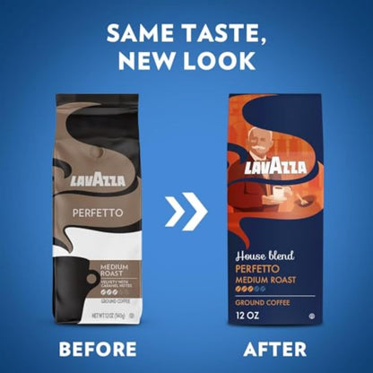 Lavazza House Blend Perfetto Ground Coffee 12oz Bag, Medium Roast, Full-bodied, Intensity 3/5, 100% Arabica, Ideal for Drip Brewers, (Pack of 1) - Package May Vary