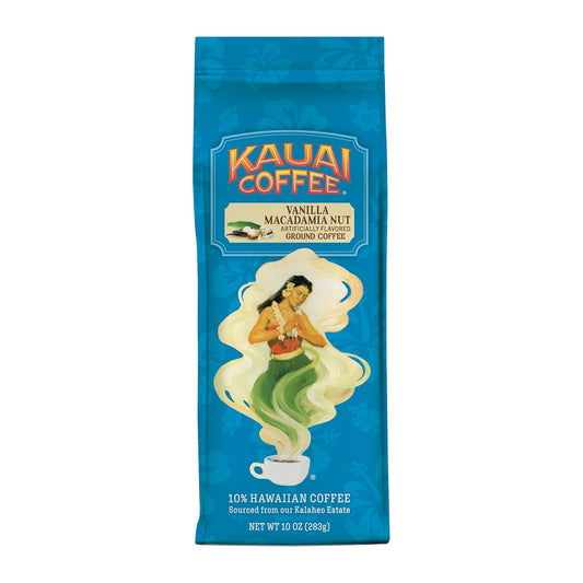 Kauai Hawaiian Ground Coffee, Vanilla Macadamia Nut Flavor - Gourmet Arabica Coffee From Hawaii's Largest Grower, Smooth, Delicious Flavor and Amazing Aroma - 10 Ounce