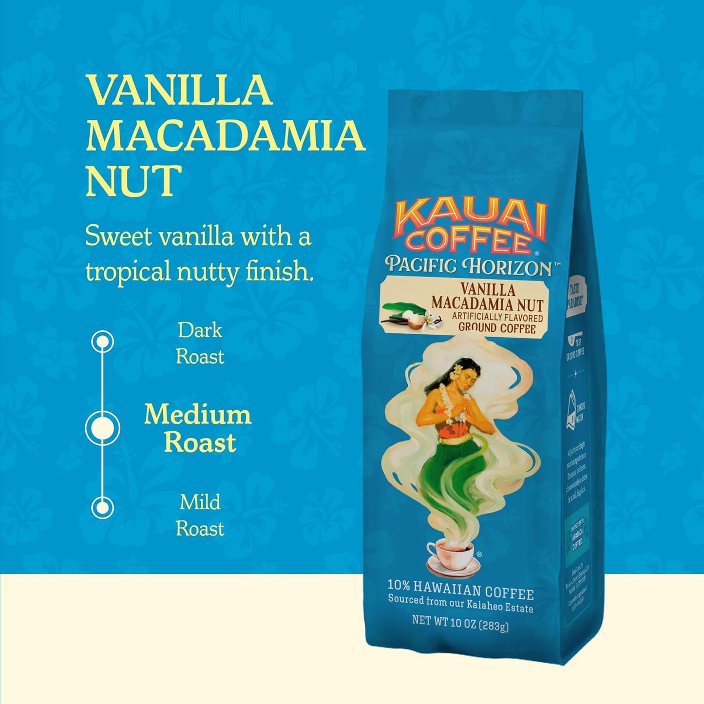Kauai Hawaiian Ground Coffee, Vanilla Macadamia Nut Flavor - Gourmet Arabica Coffee From Hawaii's Largest Grower, Smooth, Delicious Flavor and Amazing Aroma - 10 Ounce