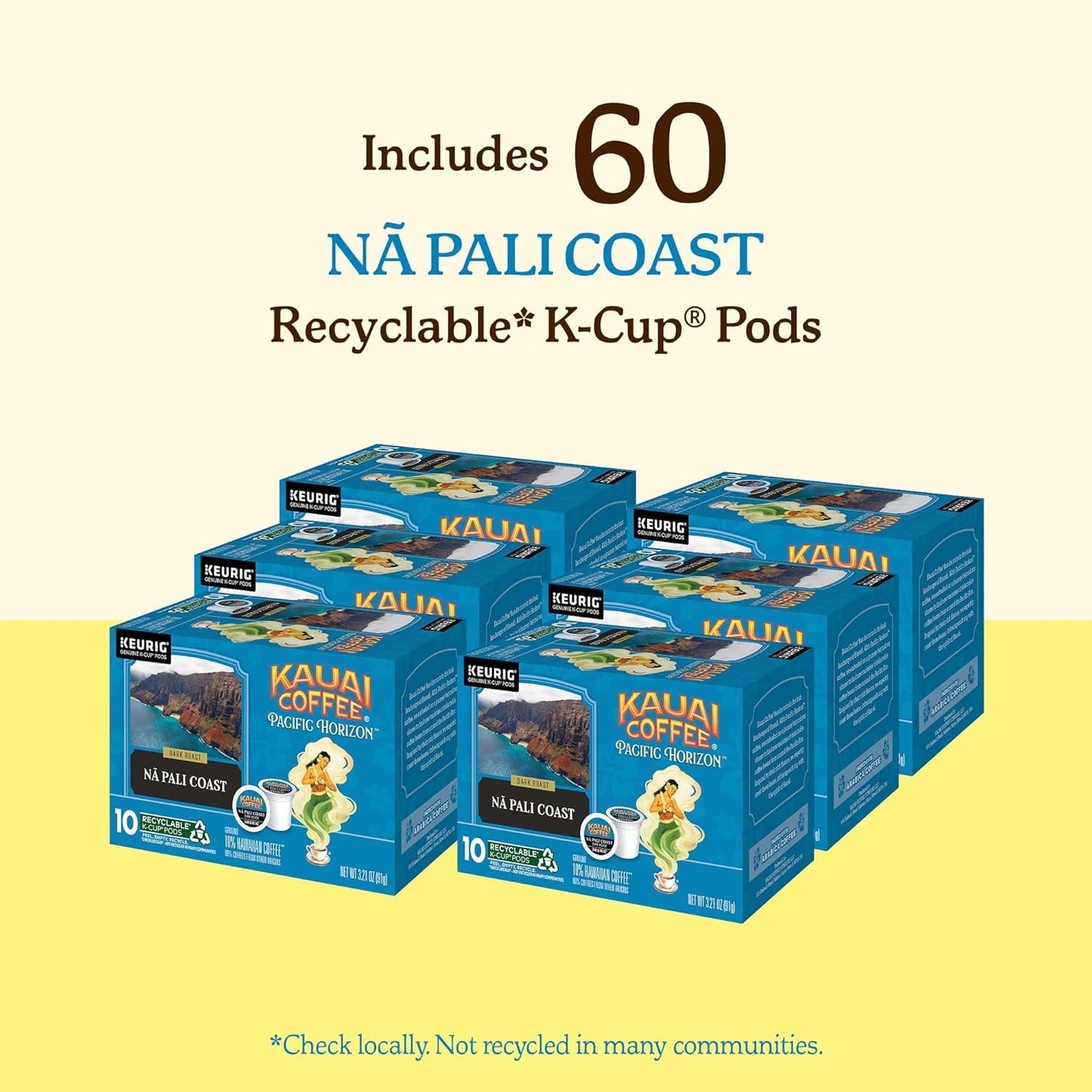 Kauai Coffee Na Pali Dark Roast - Compatible with Keurig K-Cup Brewers, 10 CT (Pack of 6)
