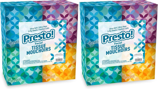 Presto! Facial Tissues, 3-Ply, Ultra-Soft | Premium | 264 Count | 8 Packs