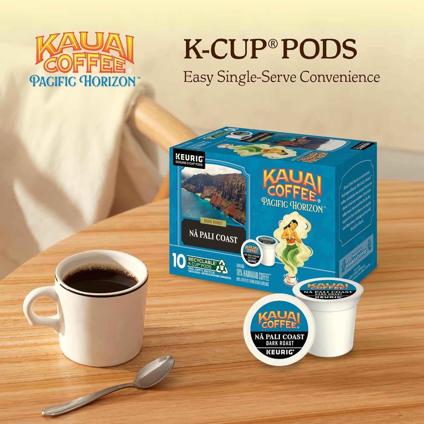 Kauai Coffee Na Pali Dark Roast - Compatible with Keurig K-Cup Brewers, 10 CT (Pack of 6)