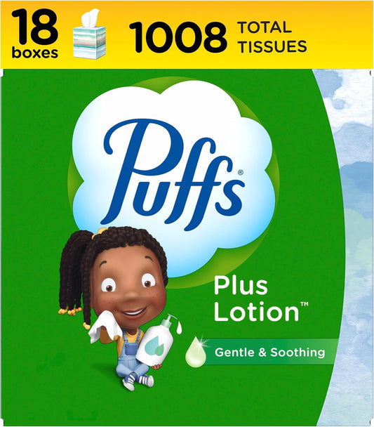 Puffs Plus Lotion Facial Tissue, 18 Cubes, 56 Tissues Per Box