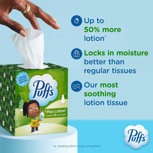 Puffs Plus Lotion Facial Tissue, 4 Mega Cube Boxes, 72 Tissues Per Box