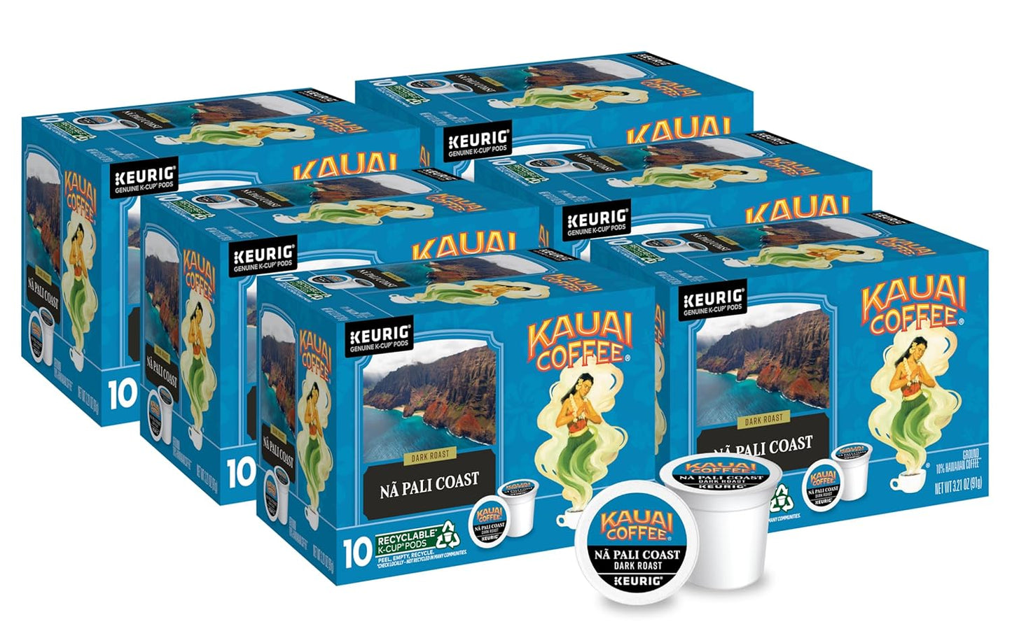 Kauai Coffee Na Pali Dark Roast - Compatible with Keurig K-Cup Brewers, 10 CT (Pack of 6)