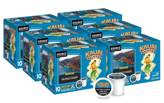 Kauai Coffee Na Pali Dark Roast - Compatible with Keurig K-Cup Brewers, 10 CT (Pack of 6)